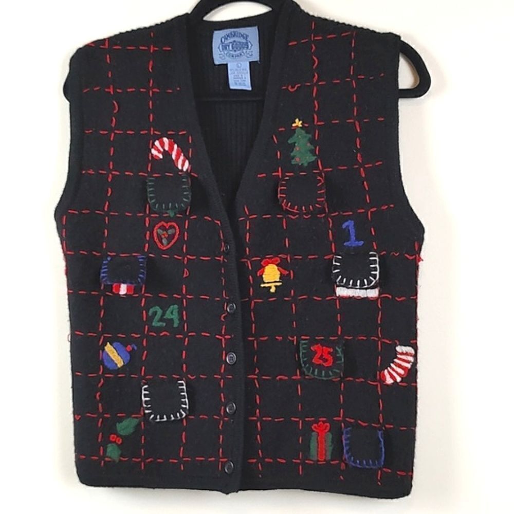 Cambridge Dry Goods Company Boiled Wool Embroidered Christmas Vest Size L